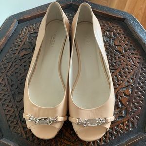 Gucci Salandia Peep Toe Flat Balet Women's Shoes